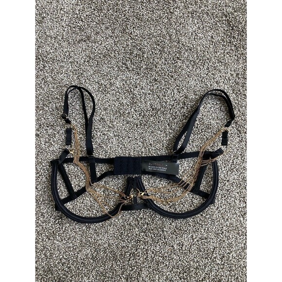 Bluebella Oriana Open Cup Bra Black with Gold Chain Detail Size 32DD - Picture 4 of 7